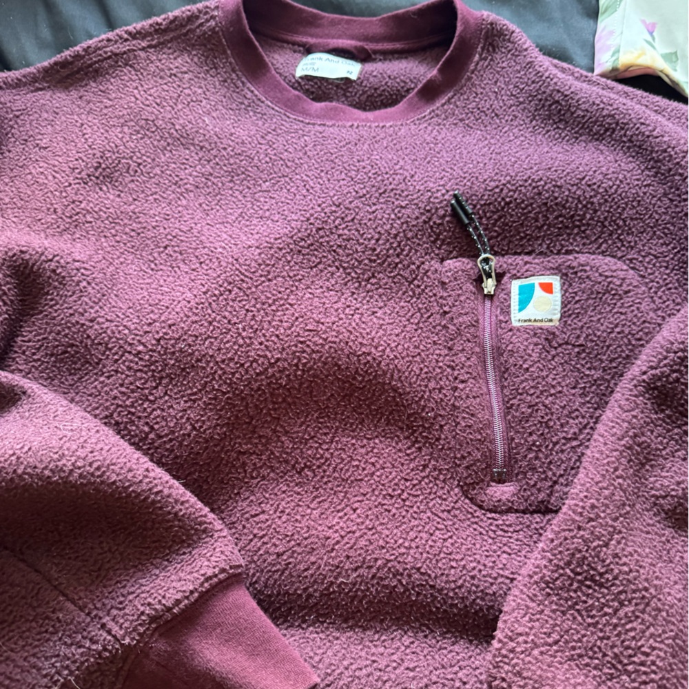 Vintage  Frank and Oak Cherry Plum Fleece Pullover with Patch Logo